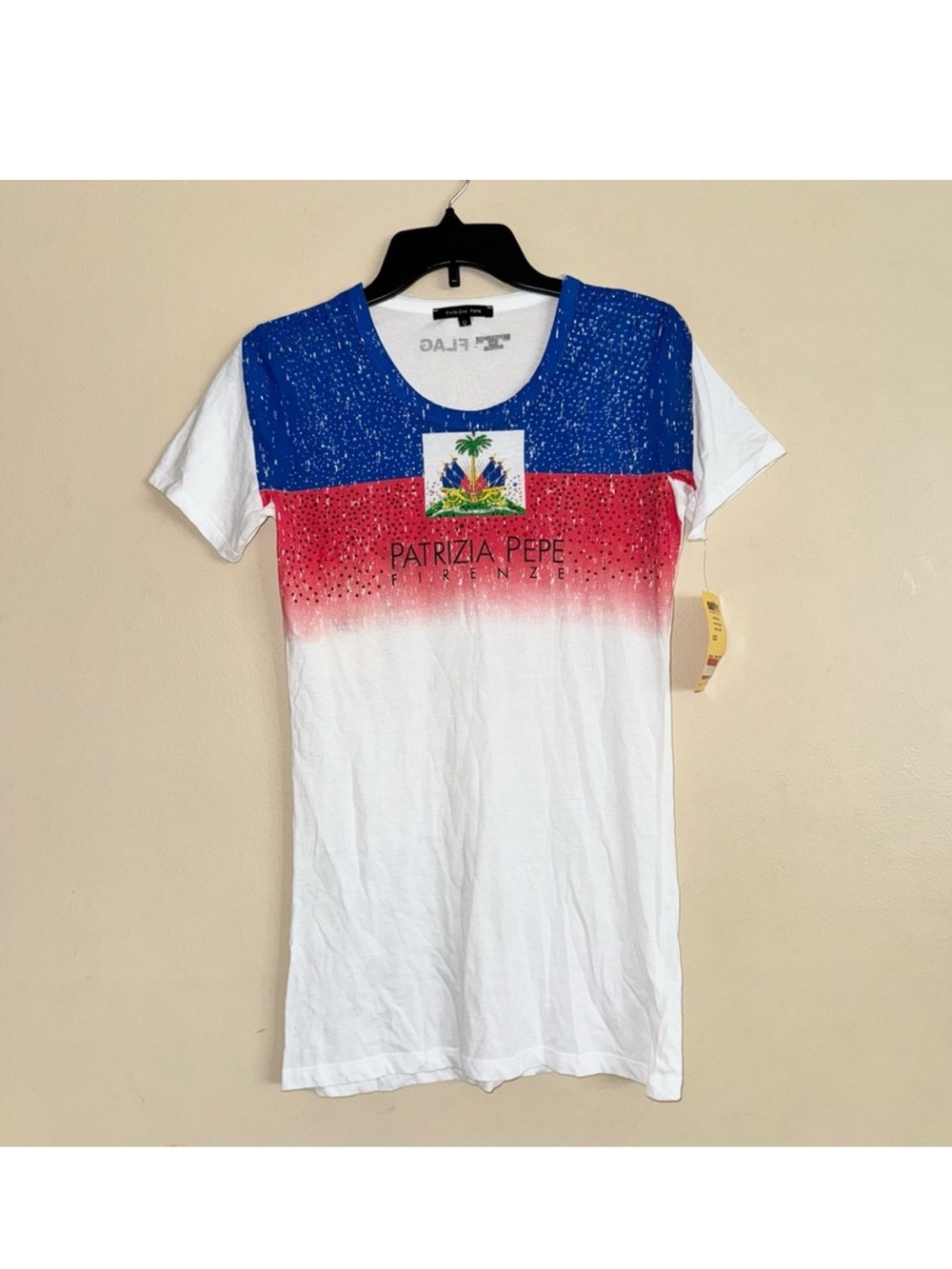 Patricia Pepe Firenze T-Flag Haiti Flag Sequin T Shirt Size UN (M) NWT!